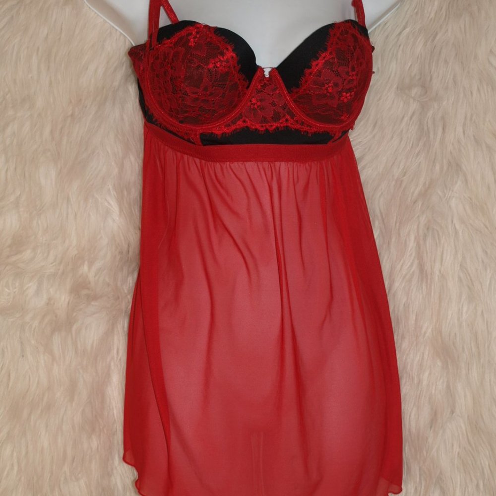 SIZE M LINGERIE Red Sheer BY BODY JEWELS USED FOR PHOTO SHOOT - Picture 1 of 8